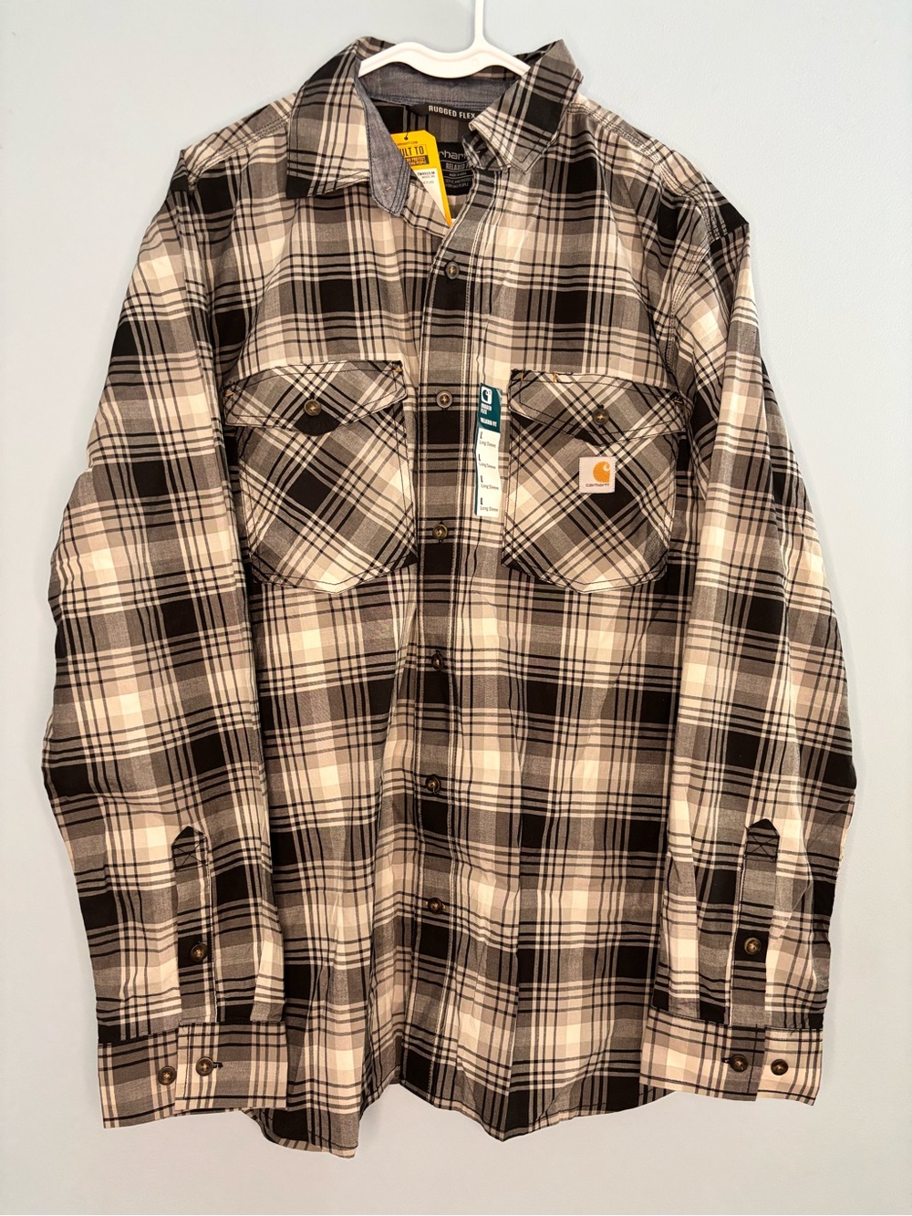 NEW Carhartt Rugged Flex Relaxed Fit Plaid Black Button Up Shirt Men’s Large